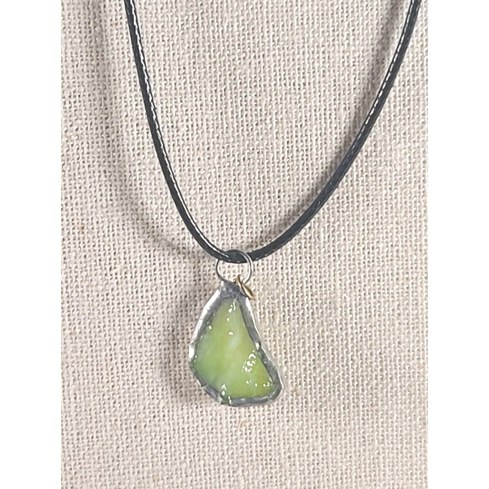 Vintage Glass Green Sea Glass  Sterling Silver  Dangle Pendant Handmade